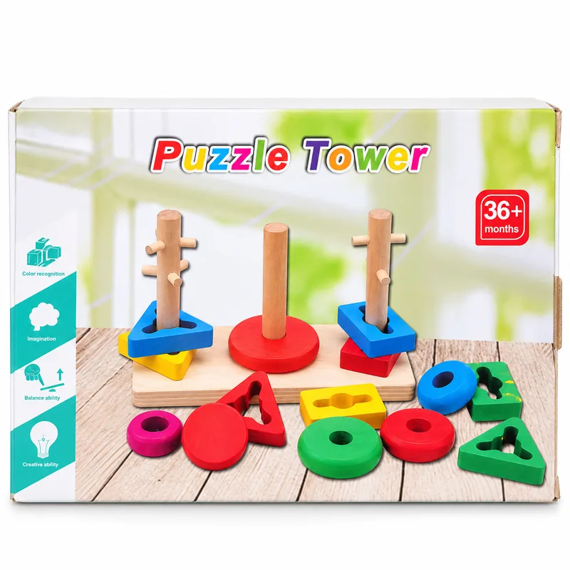 Wooden Puzzle Tower Shape Stacker